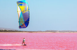 Isn't this the best kitesurf adventure?Kea Janssen shredding in the pink lagoon