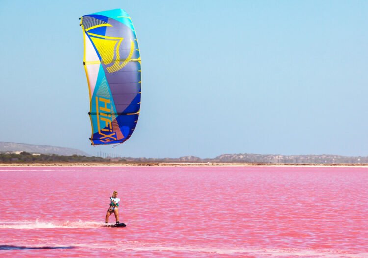 Isn't this the best kitesurf adventure?Kea Janssen shredding in the pink lagoon