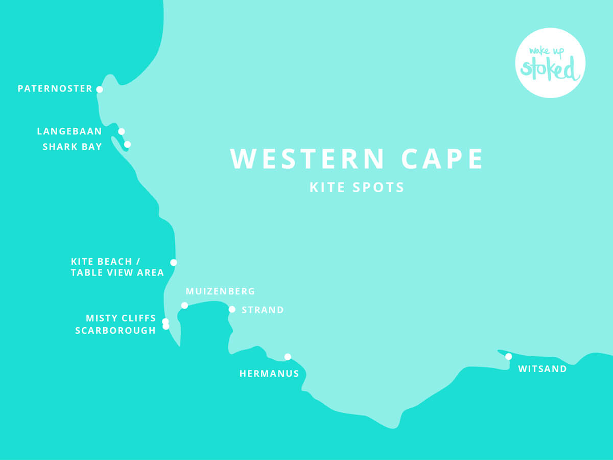 Map of all kitesurf spots around Cape Town, South Africa – Western Cape